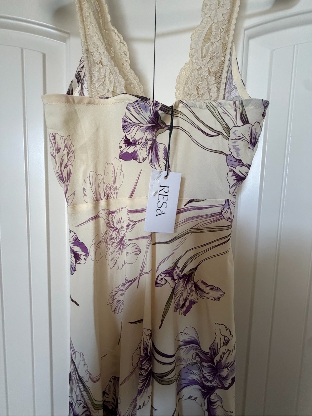 RESA Cream Maxi Dress with Purple Floral Print and Lace Trim - Picture 4 of 5
